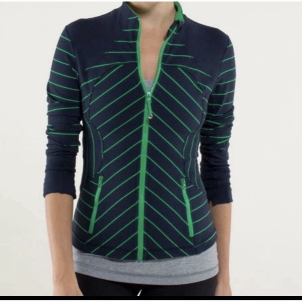 Vintage Lululemon Forme Jacket Slalom Stripe Inkwell Green Bean-XS/S